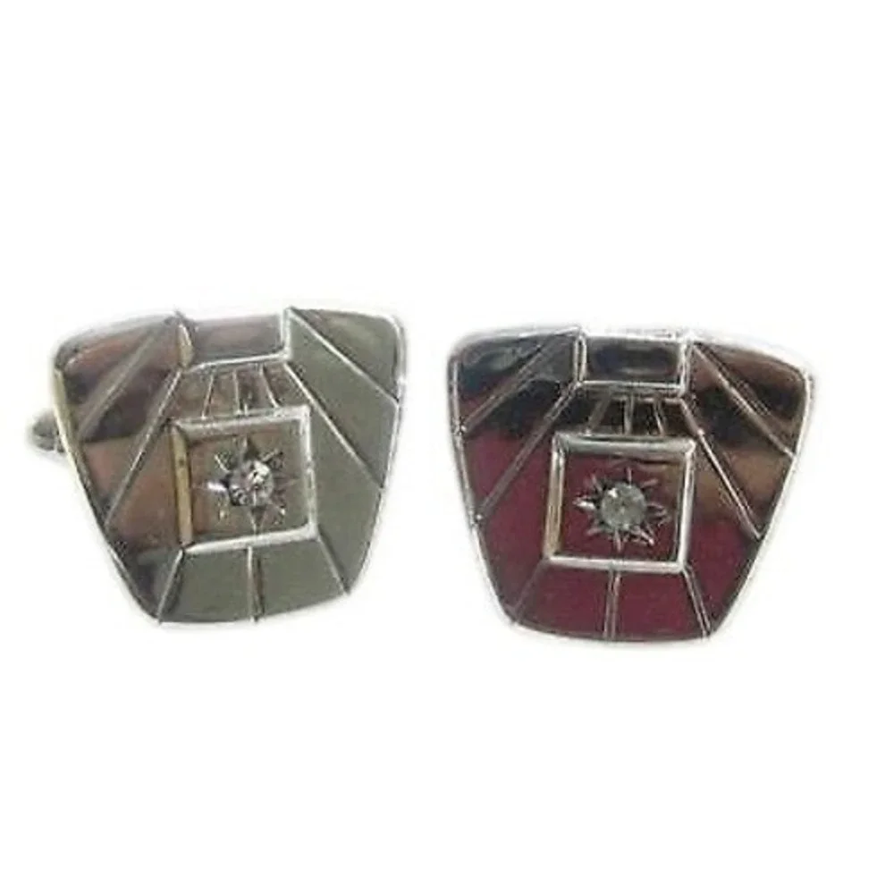 Vintage Silver Plated Clear Rhinestone Star Men's Cuff links Men's Jewelry